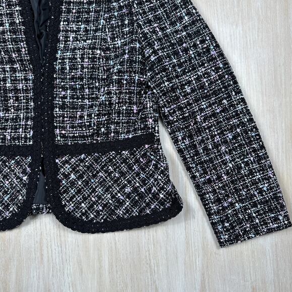 Tahari Black Multicolor Tweed Cropped Elegant Work Open Front Blazer Jacket 12 - Picture 3 of 14